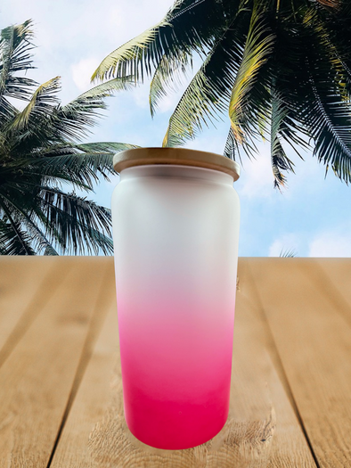 20oz Gradient Frosted Glass Tumbler Sublimation Blanks with Bamboo Lid