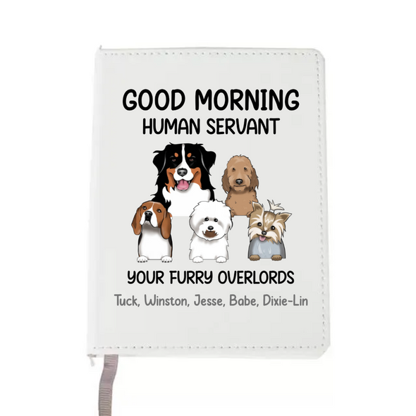 Customizable A5 Leather Journal 'Good Morning Human Servant"